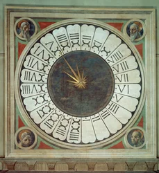 Orologio canonico con le teste di quattro profeti, completato nel 1443